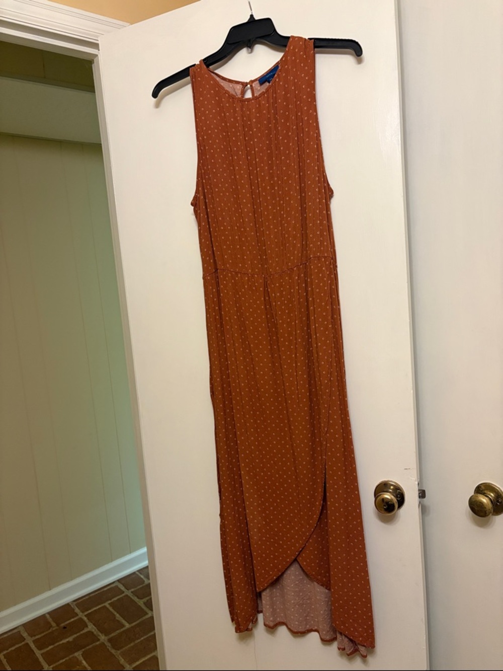 Apt. 9 Rust Brown Sleeveless Midi Dress with Tiny White Dot Print